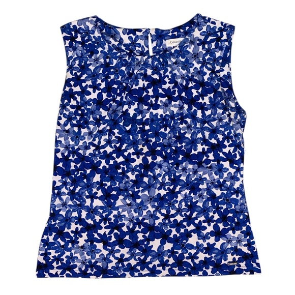 Calvin Klein Tops - Calvin Klein Sleeveless Blouse with Blue Watercolour Floral Pattern